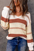 V-Neck Knitted Lantern Sleeve Pullover Sweater